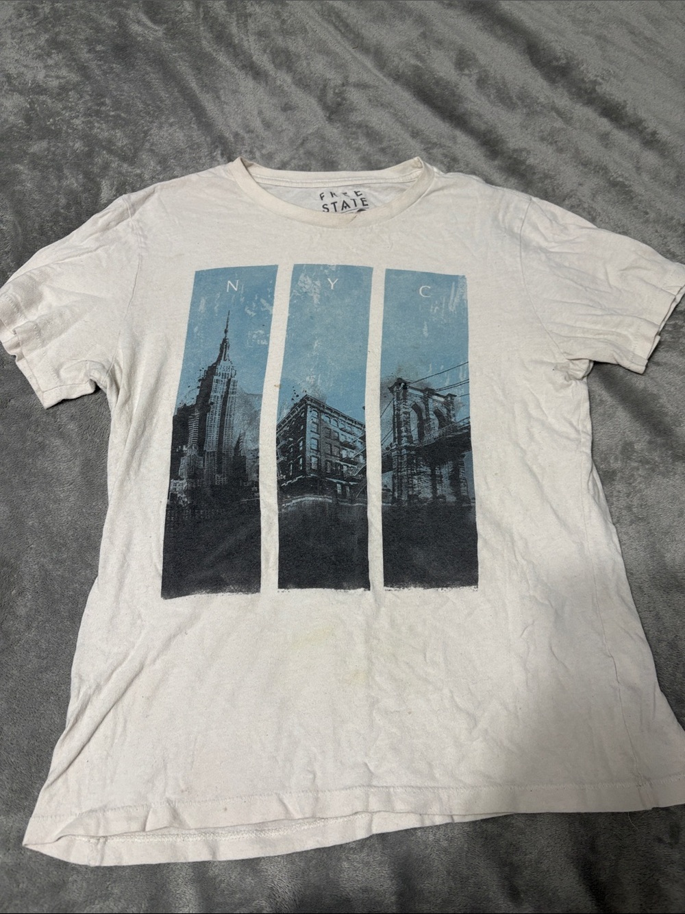 Free State White Tee with Blue & Black NYC Graphic